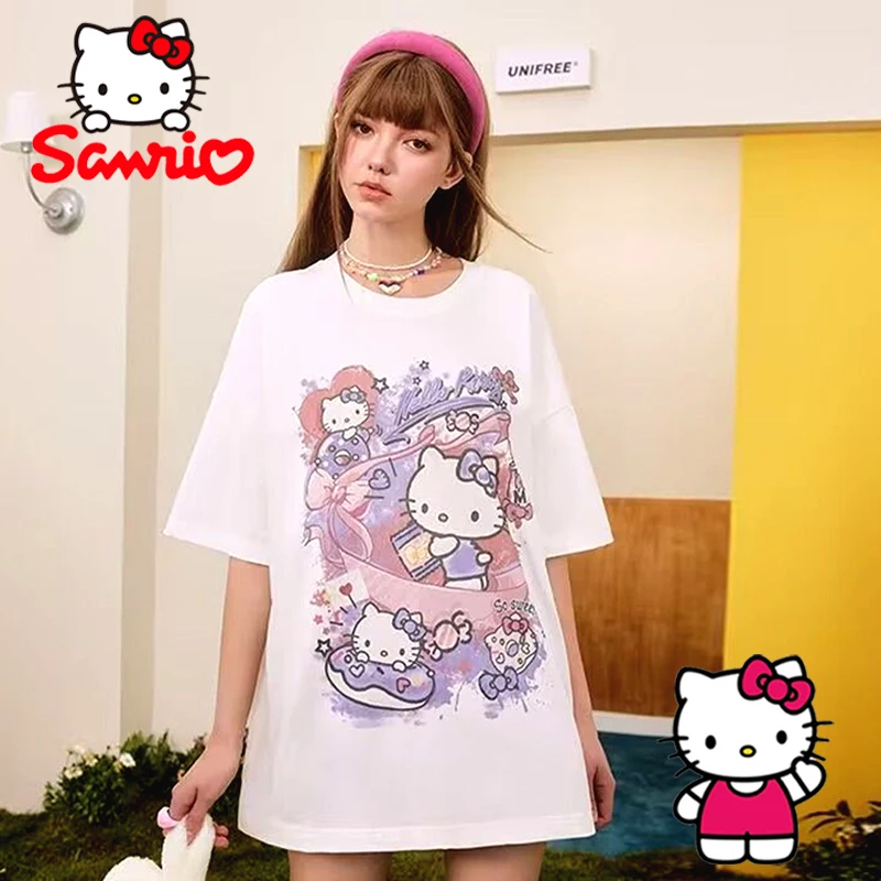 Sanrio Hello Kitty T-shirt Cartoon Cute Woman's Summer Cotton Print Short-sleeved Casual Fashion Street Large Size Tops Gifts
Sanrio Hello Kitty T-shirt Cartoon Cute Woman's Summer Cotton Print Short-sleeved Casual Fashion Street Large Size Tops Gifts