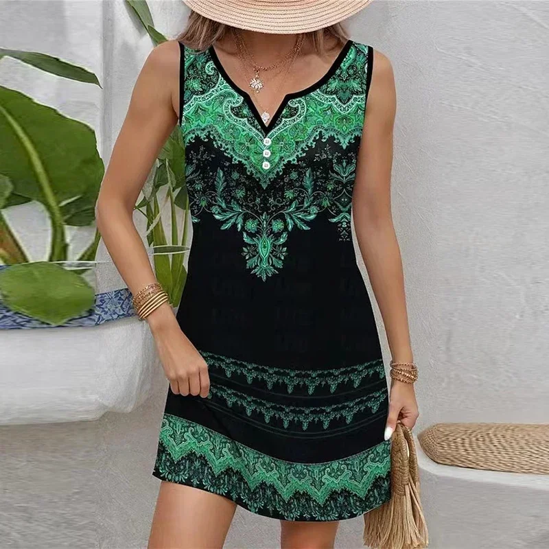 Summer Women Sleeveless Dresses For Women Casual V Neck Beach Holiday Dress Women Vintage Print Mini Dress
Summer Women Sleeveless Dresses For Women Casual V Neck Beach Holiday Dress Women Vintage Print Mini Dress