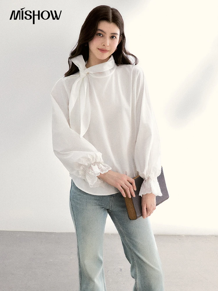 MISHOW Women's White Blouse Spring Bow Tie Neck Lantern Sleeve Patchwork Lace Blouses Casual Elegant Top Office Lady MXF108C0814
MISHOW Women's White Blouse Spring Bow Tie Neck Lantern Sleeve Patchwork Lace Blouses Casual Elegant Top Office Lady MXF108C0814