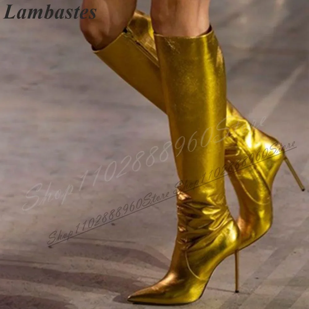 Metallic Gold Leather Pointy Boots Stilettos High Heel Shoes For Women Side Zipper Pointed Toe Luxury Gorgeous Women Boots
Metallic Gold Leather Pointy Boots Stilettos High Heel Shoes For Women Side Zipper Pointed Toe Luxury Gorgeous Women Boots