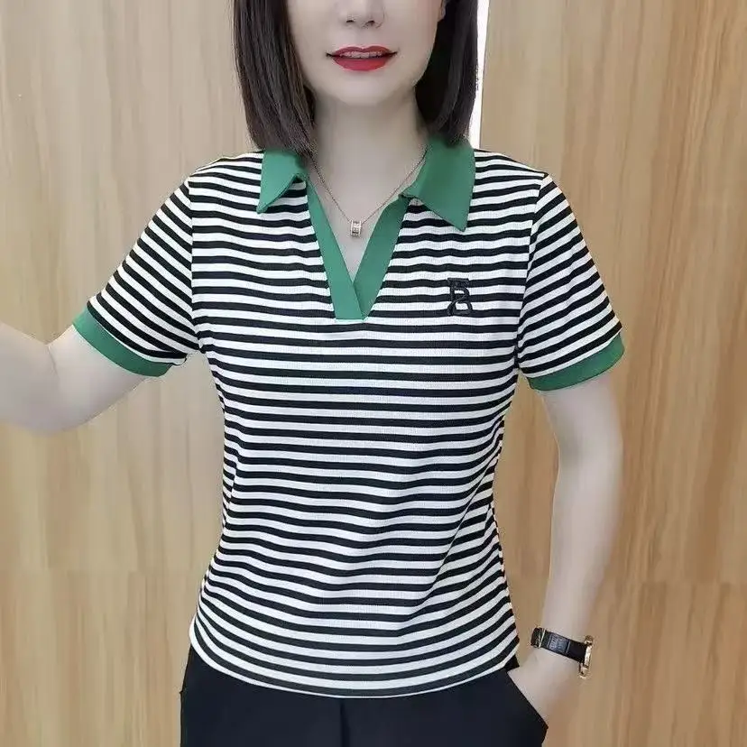 Versatile Casual Short Sleeve Turn-down Collar Striped Shirt Women's T-shirt 2025 Spring Polyester Fiber 100%
Versatile Casual Short Sleeve Turn-down Collar Striped Shirt Women's T-shirt 2025 Spring Polyester Fiber 100%