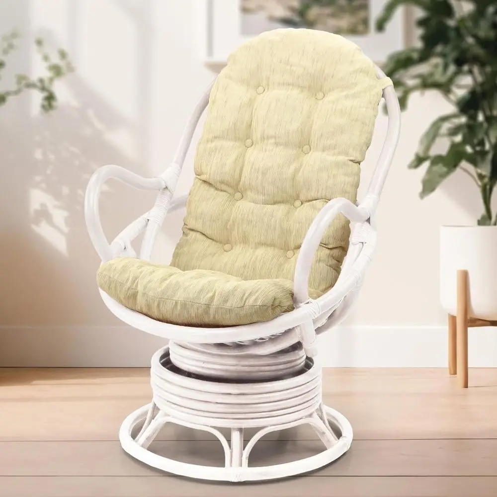 Handcrafted Rattan Swivel Rocking Chair with Cream Cushion, White
Handcrafted Rattan Swivel Rocking Chair with Cream Cushion, White