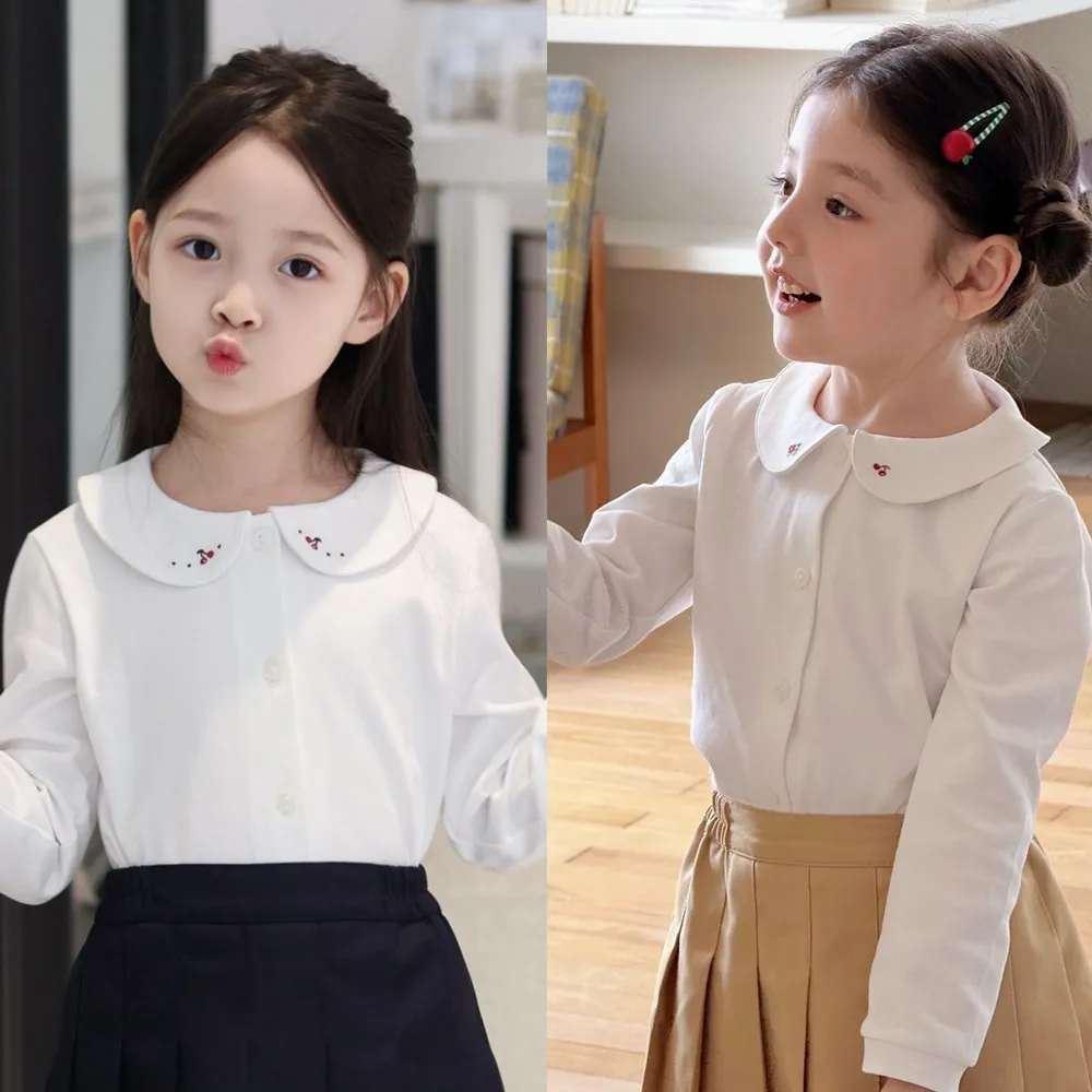 Autumn Winter Girls' Shirt kids girls clothes Cherry and flower embroidered doll collar shirt white base cotton top
Autumn Winter Girls' Shirt kids girls clothes Cherry and flower embroidered doll collar shirt white base cotton top