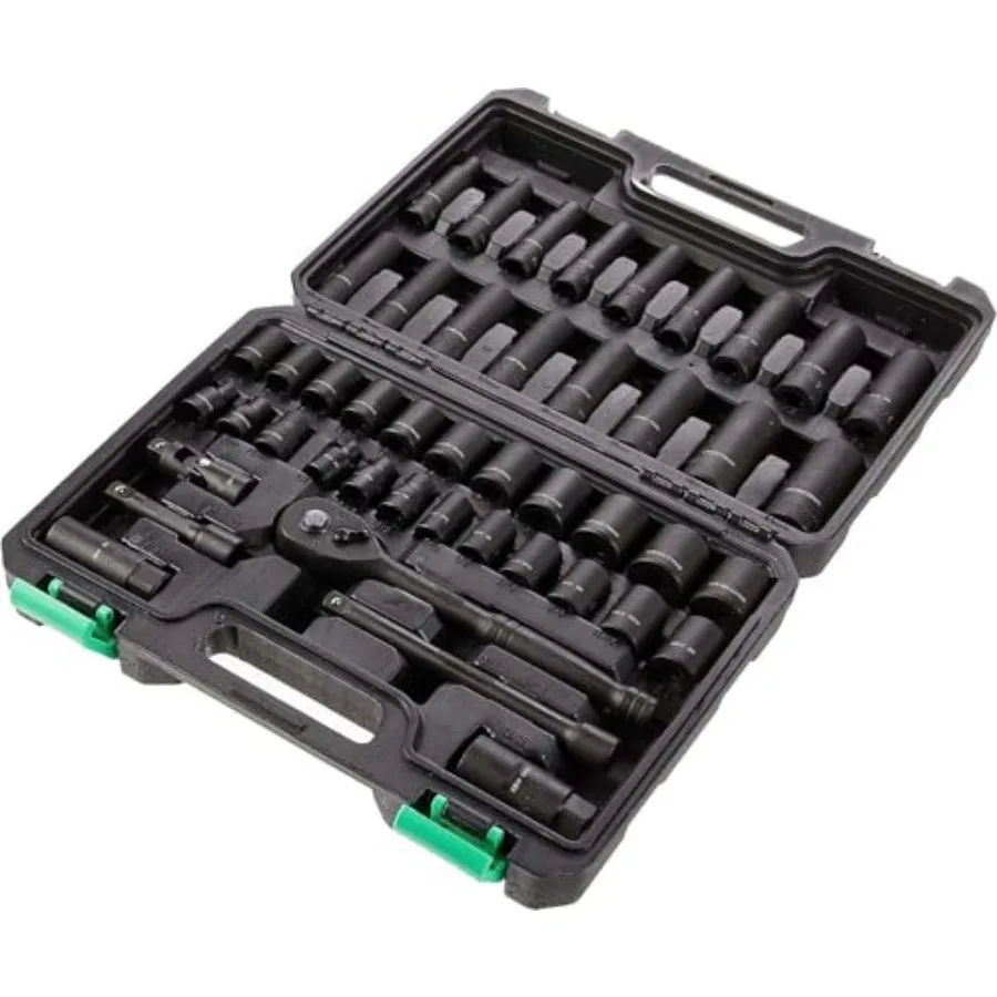 46-Piece 3/8-Inch Drive Socket Set with 6 and 12 Point Sockets, 72 Teeth Ratchet, SAE and Metric Sizes, Extension Bars, Univers
46-Piece 3/8-Inch Drive Socket Set with 6 and 12 Point Sockets, 72 Teeth Ratchet, SAE and Metric Sizes, Extension Bars, Univers