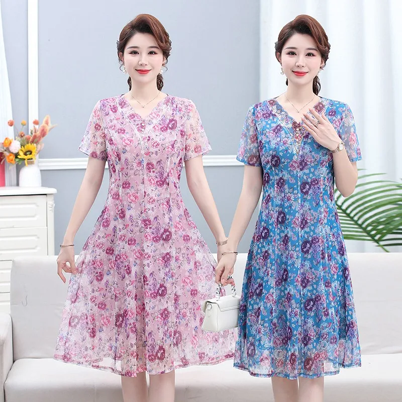 Print Summer Elegant Midi Dress V neck Women Korean Short Sleeve A-line Dresses Mom Casual Beach Vestidos
Print Summer Elegant Midi Dress V neck Women Korean Short Sleeve A-line Dresses Mom Casual Beach Vestidos