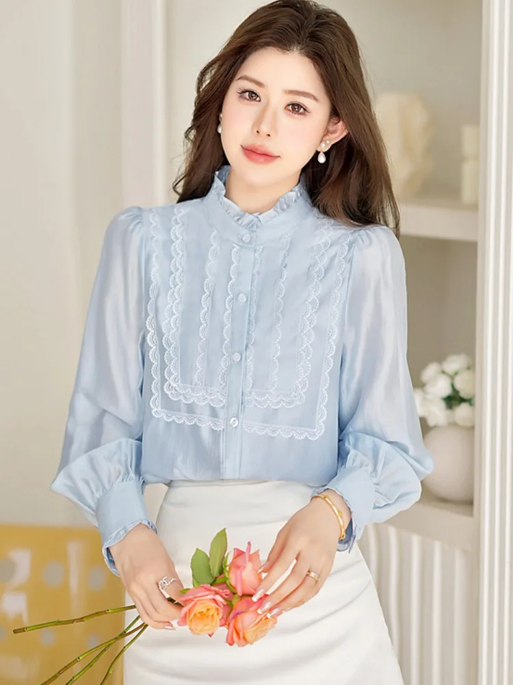 Faionable Lace Patchwork Women's irt Spring 2026 New Sle Ele Design Straight Cut Long Sve Floral Collar Top
Faionable Lace Patchwork Women's irt Spring 2026 New Sle Ele Design Straight Cut Long Sve Floral Collar Top