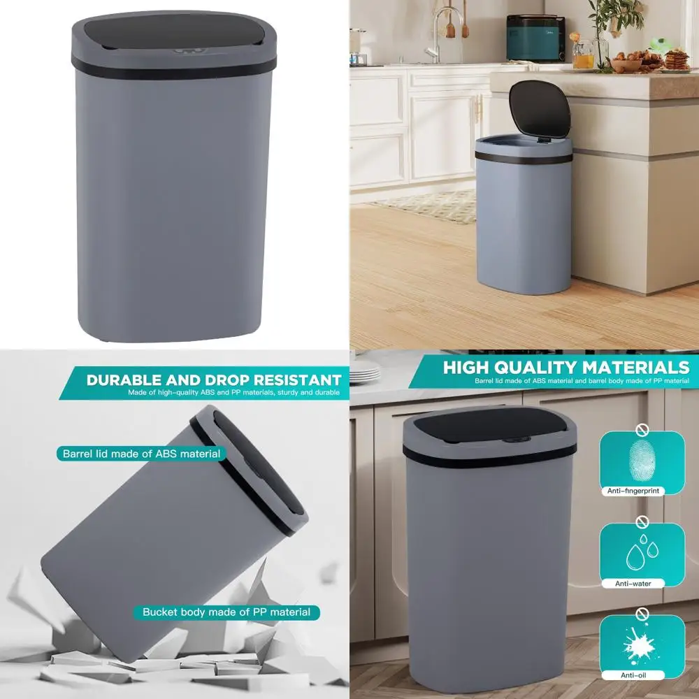 13 Gallon Gray Automatic Touch Lid Trash Can with Motion Sensor - Waterproof Kitchen, Home, and Bathroom Bin
13 Gallon Gray Automatic Touch Lid Trash Can with Motion Sensor - Waterproof Kitchen, Home, and Bathroom Bin