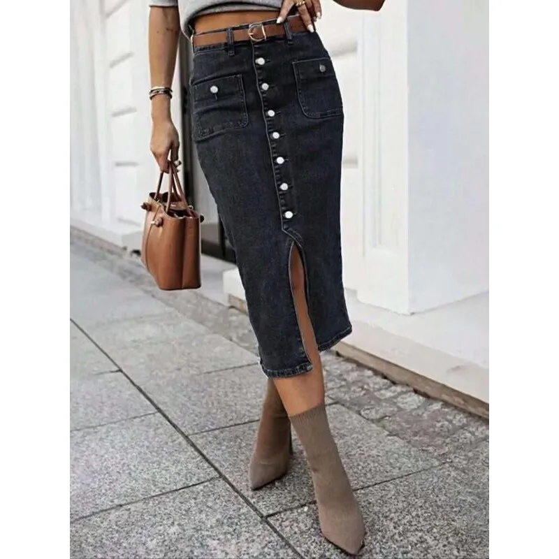 Front Slit Denim Skirt Women's Mid-Term Spring Season Other Style Details Neutral Waist Design Other Fabric Material Craft
Front Slit Denim Skirt Women's Mid-Term Spring Season Other Style Details Neutral Waist Design Other Fabric Material Craft