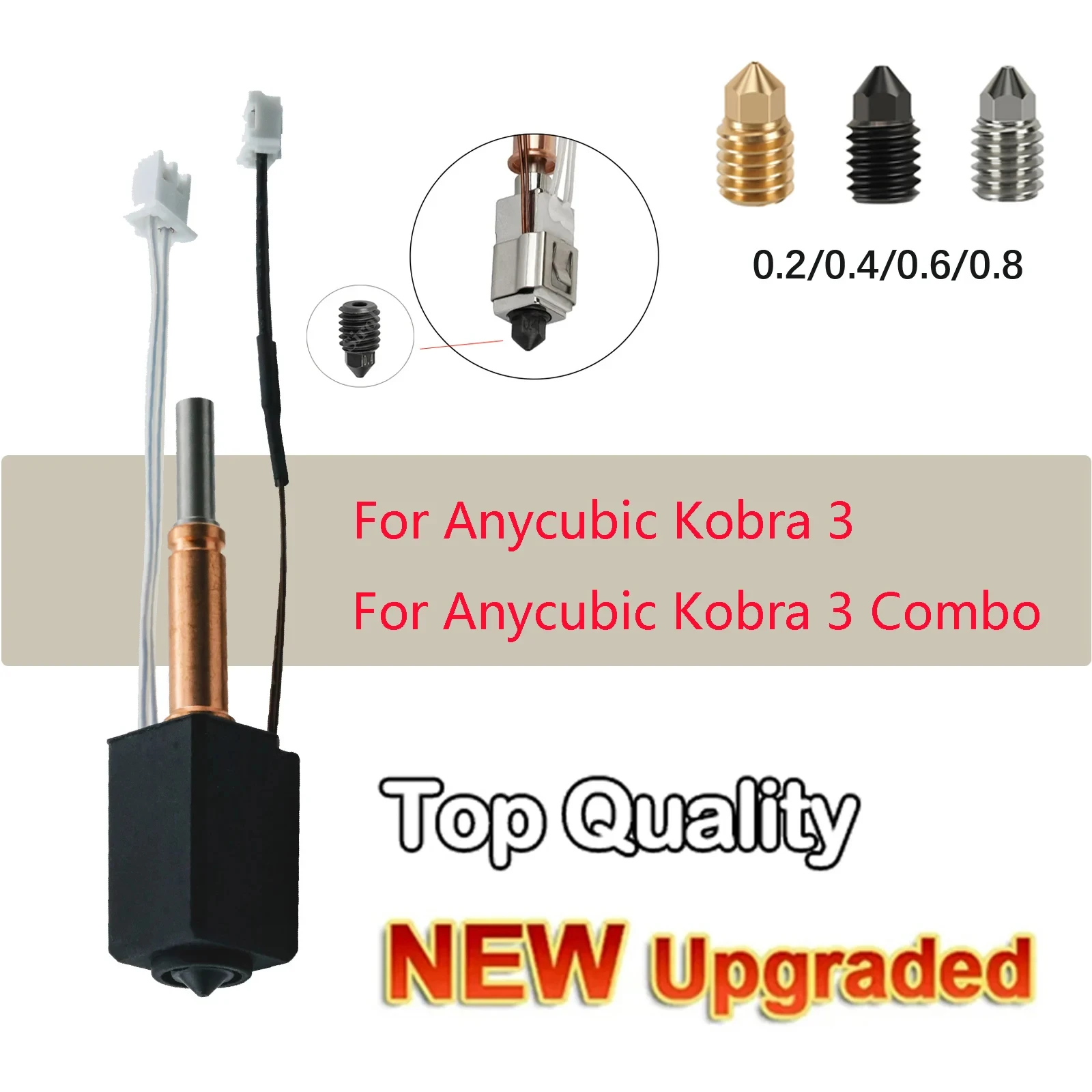 For Anycubic Kobra 3 Hotend Kit New Upgrade 0.4mm 0.6mm 0.8mm Brass hardened steel nozzles for Kobra 3 Combo 3D Printer
For Anycubic Kobra 3 Hotend Kit New Upgrade 0.4mm 0.6mm 0.8mm Brass hardened steel nozzles for Kobra 3 Combo 3D Printer