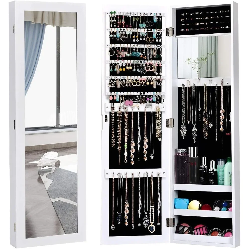 Jewelry Armoire Cabinet Wall Door Mounted with Full Length Mirror, Jewelry Organizer with Makeup Mirror, Ring Earring Slots
Jewelry Armoire Cabinet Wall Door Mounted with Full Length Mirror, Jewelry Organizer with Makeup Mirror, Ring Earring Slots