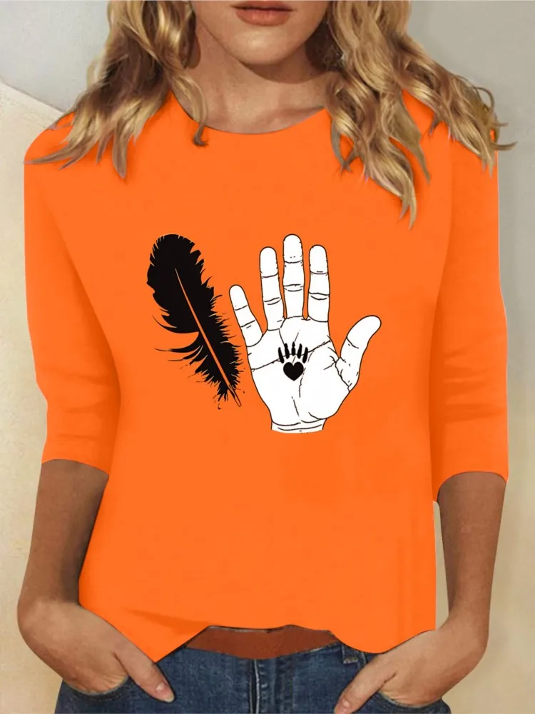 Women's T-shirts Orange Color Cartoon Printing Round Neck Long Sleeve Fashion Casual Loose Simple Style Ladies Tops 2024 Spring
Women's T-shirts Orange Color Cartoon Printing Round Neck Long Sleeve Fashion Casual Loose Simple Style Ladies Tops 2024 Spring
