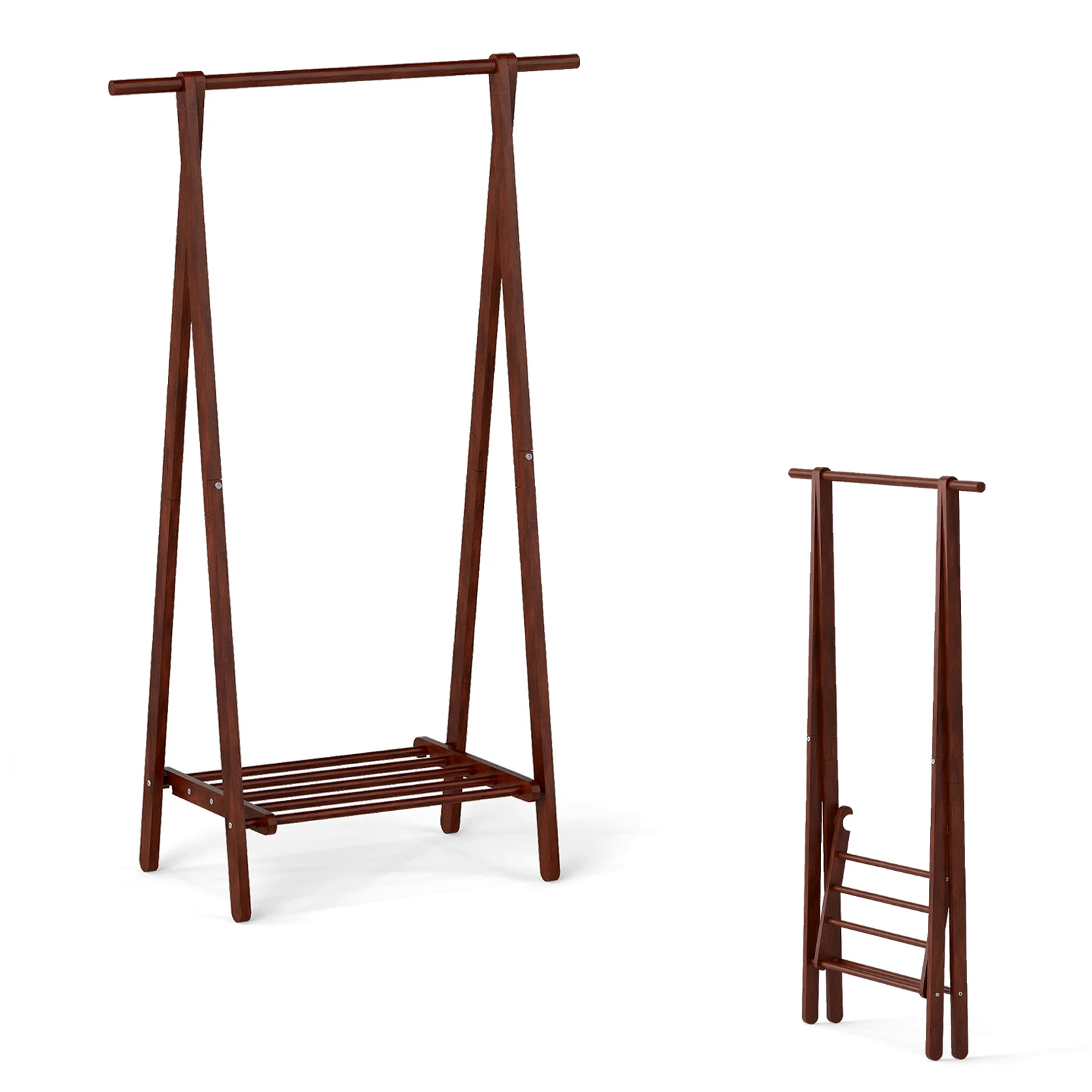 Folding Rubber Wood Clothes Hanging Rack w/ Bottom Storage Shelf for Bedroom
Folding Rubber Wood Clothes Hanging Rack w/ Bottom Storage Shelf for Bedroom
