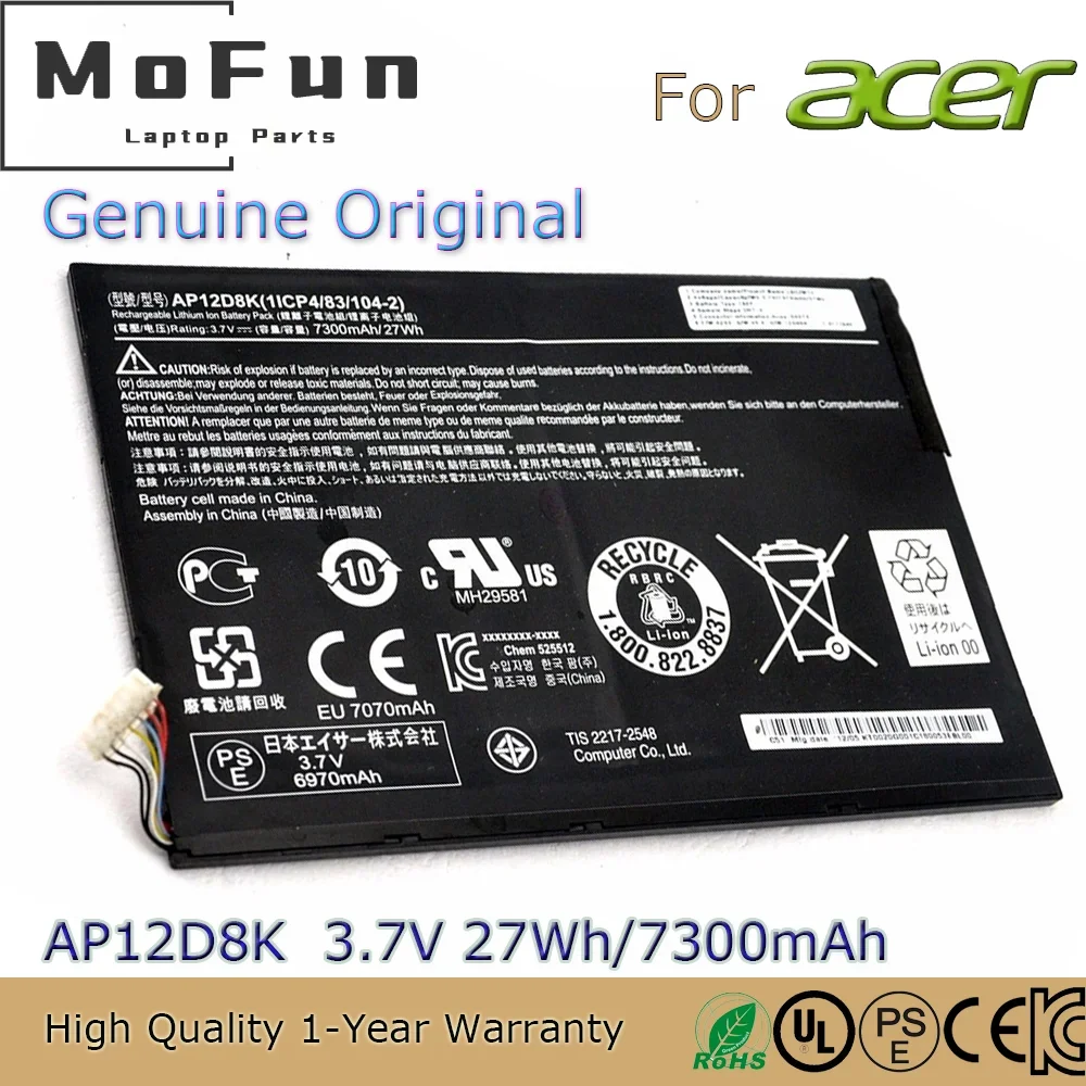 Brand New Original AP12D8K 3.7V 27Wh Laptop Battery for Acer Iconia Tab A3-A10 A3-A11 W510 W510P etc.
Brand New Original AP12D8K 3.7V 27Wh Laptop Battery for Acer Iconia Tab A3-A10 A3-A11 W510 W510P etc.