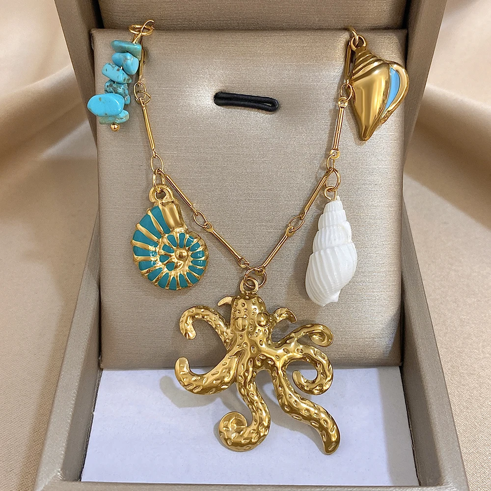 DODOHAO Octopus Shell Love Heart Pendant Necklaces For Women Ocean Style Thin Chain Necklaces Casual Chic Stainess Steel Jewelry
DODOHAO Octopus Shell Love Heart Pendant Necklaces For Women Ocean Style Thin Chain Necklaces Casual Chic Stainess Steel Jewelry