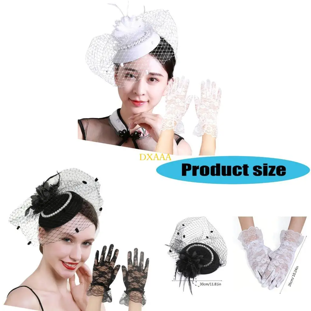 DXAA Lace Fascinator Hat with Pearls Decors Hair Clip Gloves Set For Formal Event And Masquerades Party Photography Props
DXAA Lace Fascinator Hat with Pearls Decors Hair Clip Gloves Set For Formal Event And Masquerades Party Photography Props