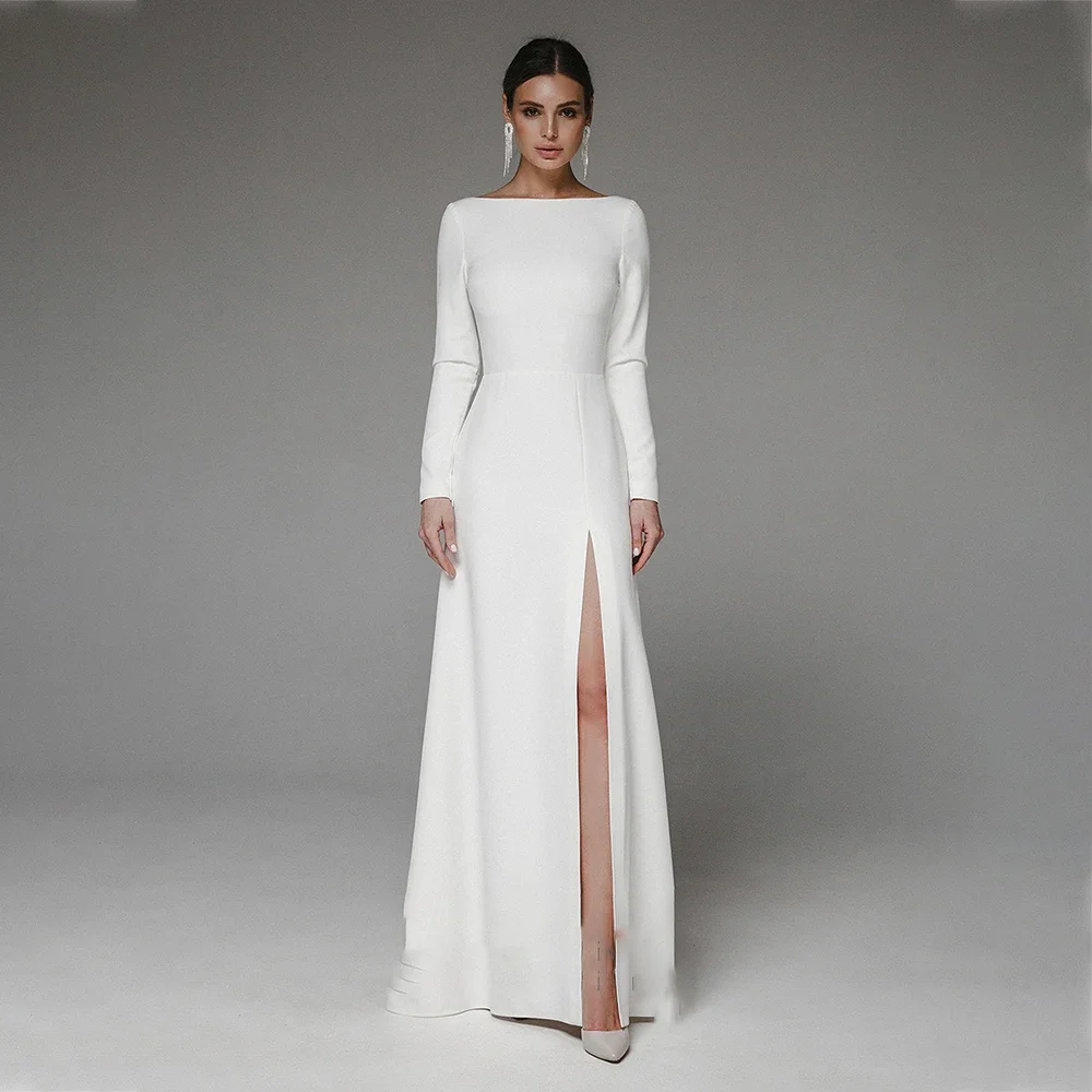 Элегантные современные трикотажные свадебные платья по индивидуальному заказу, сексуальные платья невесты с разрезом по бокам и длинными рукавами, очаровательное вечернее платье с круглым вырезом на спине
Элегантные современные трикотажные свадебные платья по индивидуальному заказу, сексуальные платья невесты с разрезом по бокам и длинными рукавами, очаровательное вечернее платье с круглым вырезом на спине