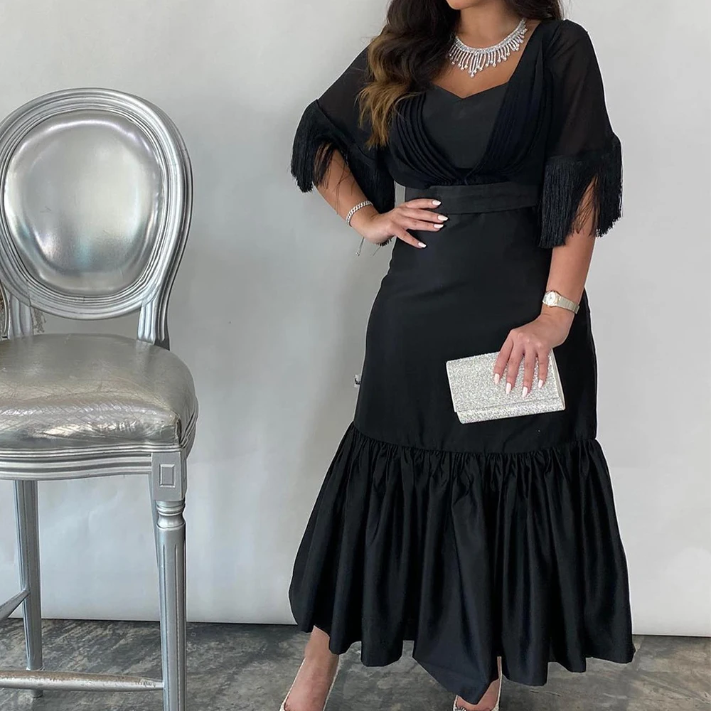 Customized Graceful Tea Length Tassel Pleats Evening Dress Classic A-Line Half Sleeves Square Neck Photo Color Party Gown
Customized Graceful Tea Length Tassel Pleats Evening Dress Classic A-Line Half Sleeves Square Neck Photo Color Party Gown