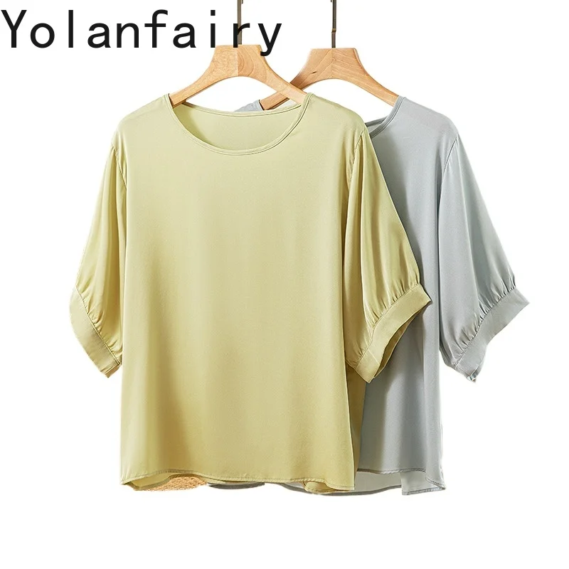 YOLANFAIRY 93% тутовый шелк 7% спандекс женская футболка повседневные летние топы 2025 с круглым вырезом свободные футболки женские футболки Dames
YOLANFAIRY 93% тутовый шелк 7% спандекс женская футболка повседневные летние топы 2025 с круглым вырезом свободные футболки женские футболки Dames