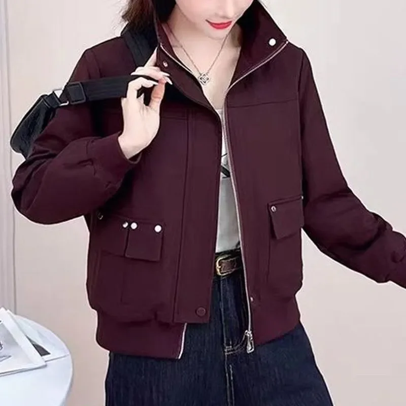 Women's Casual Zippered Jacket With Pockets Stand Collar Slim Fit Spring Autumn Wear
Women's Casual Zippered Jacket With Pockets Stand Collar Slim Fit Spring Autumn Wear