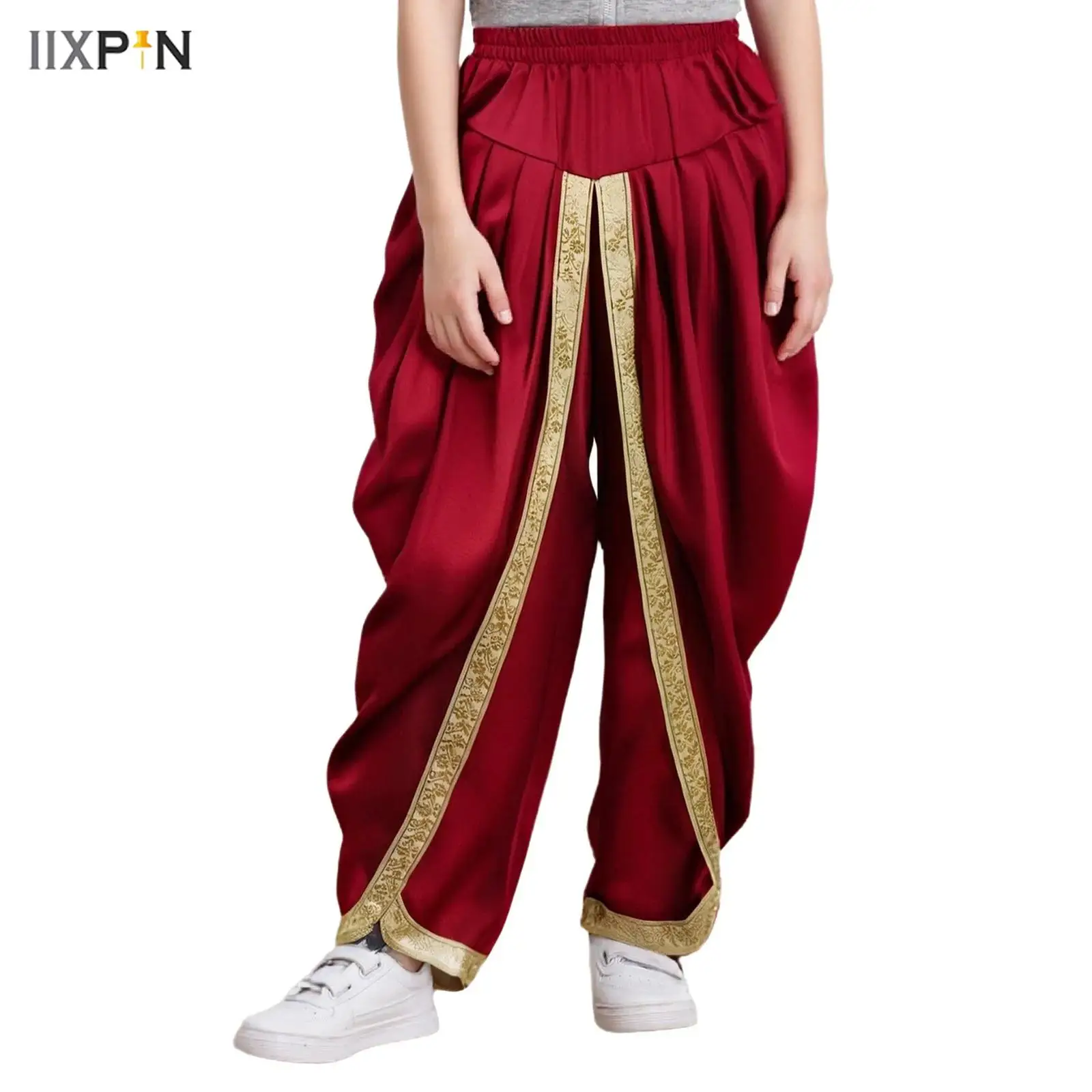 Kids Boys Girls Satin Dhoti Pants Indian Dance Casual Elastic Waist Draped Baggy Trousers for Halloween Party Fancy Dress Ball
Kids Boys Girls Satin Dhoti Pants Indian Dance Casual Elastic Waist Draped Baggy Trousers for Halloween Party Fancy Dress Ball