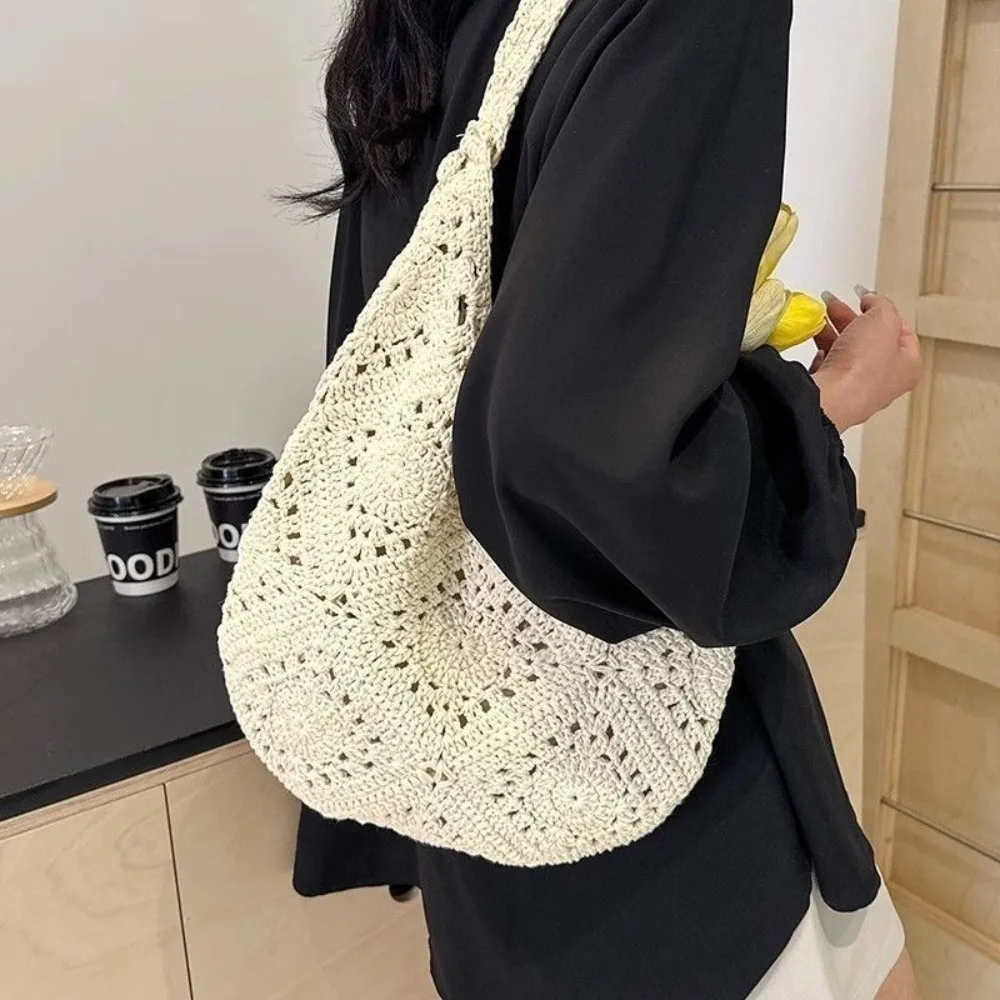 Summer Women Straw Woven Bag Lazy Style Large Capacity Crochet Shoulder Bag Underarm Bag Hollow Out Knitted Handbag Vacation 
Summer Women Straw Woven Bag Lazy Style Large Capacity Crochet Shoulder Bag Underarm Bag Hollow Out Knitted Handbag Vacation