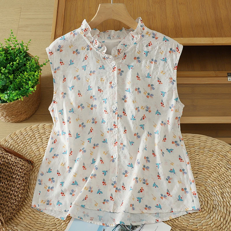 Loose Cotton Linen Shirt Women's Lazy Style Summer New Print Sleeveless Shirt Quality Cotton Linen Top Ultra Light Thin Model
Loose Cotton Linen Shirt Women's Lazy Style Summer New Print Sleeveless Shirt Quality Cotton Linen Top Ultra Light Thin Model