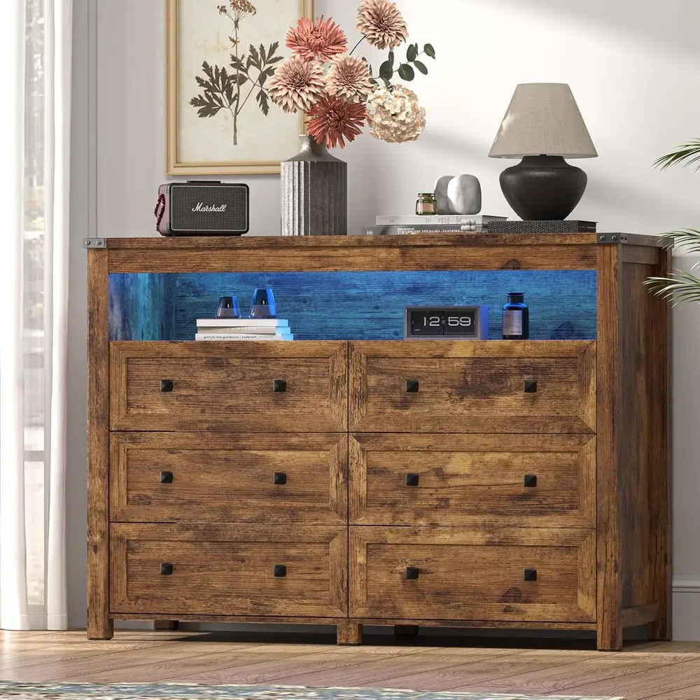 6-Drawer Bedroom Chest with LED Lighting and Power Outlet, Wooden Storage Cabinet for Clothing, Suitable for Living Spaces in Br
6-Drawer Bedroom Chest with LED Lighting and Power Outlet, Wooden Storage Cabinet for Clothing, Suitable for Living Spaces in Br