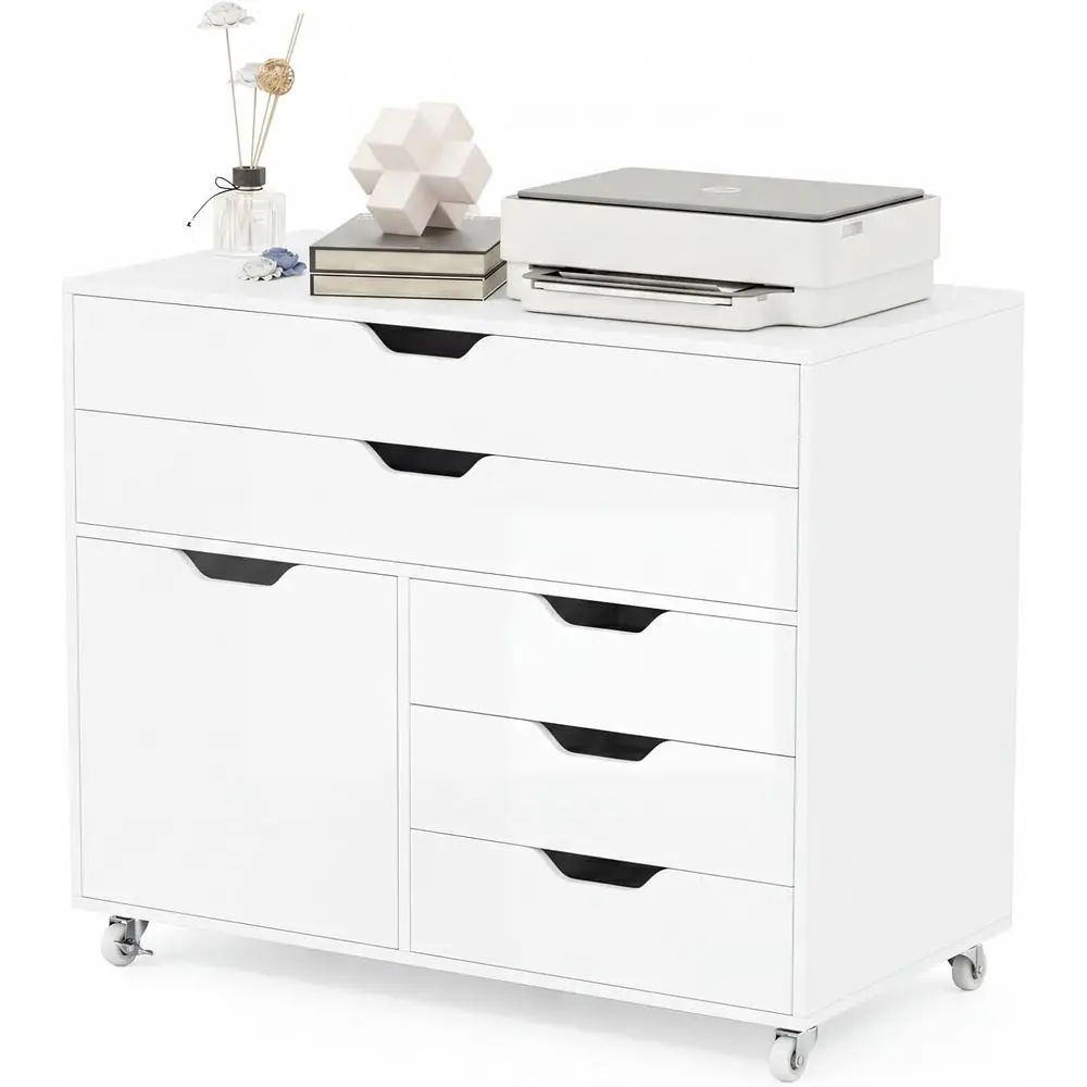 White Mobile Rolling Lateral File Cabinet with 5 Drawers, 220 lbs Load Capacity, for Office Storage and Organization
White Mobile Rolling Lateral File Cabinet with 5 Drawers, 220 lbs Load Capacity, for Office Storage and Organization
