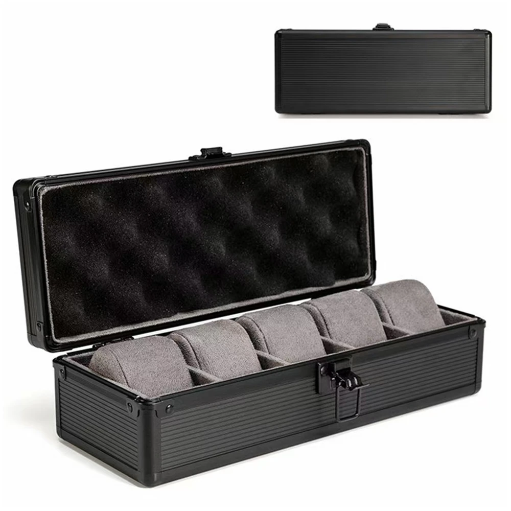 Wholesale Black Rigid Matte Aluminum Magnesium Suede Pillows Inside 5 Watches Storage Case in Stock
Wholesale Black Rigid Matte Aluminum Magnesium Suede Pillows Inside 5 Watches Storage Case in Stock