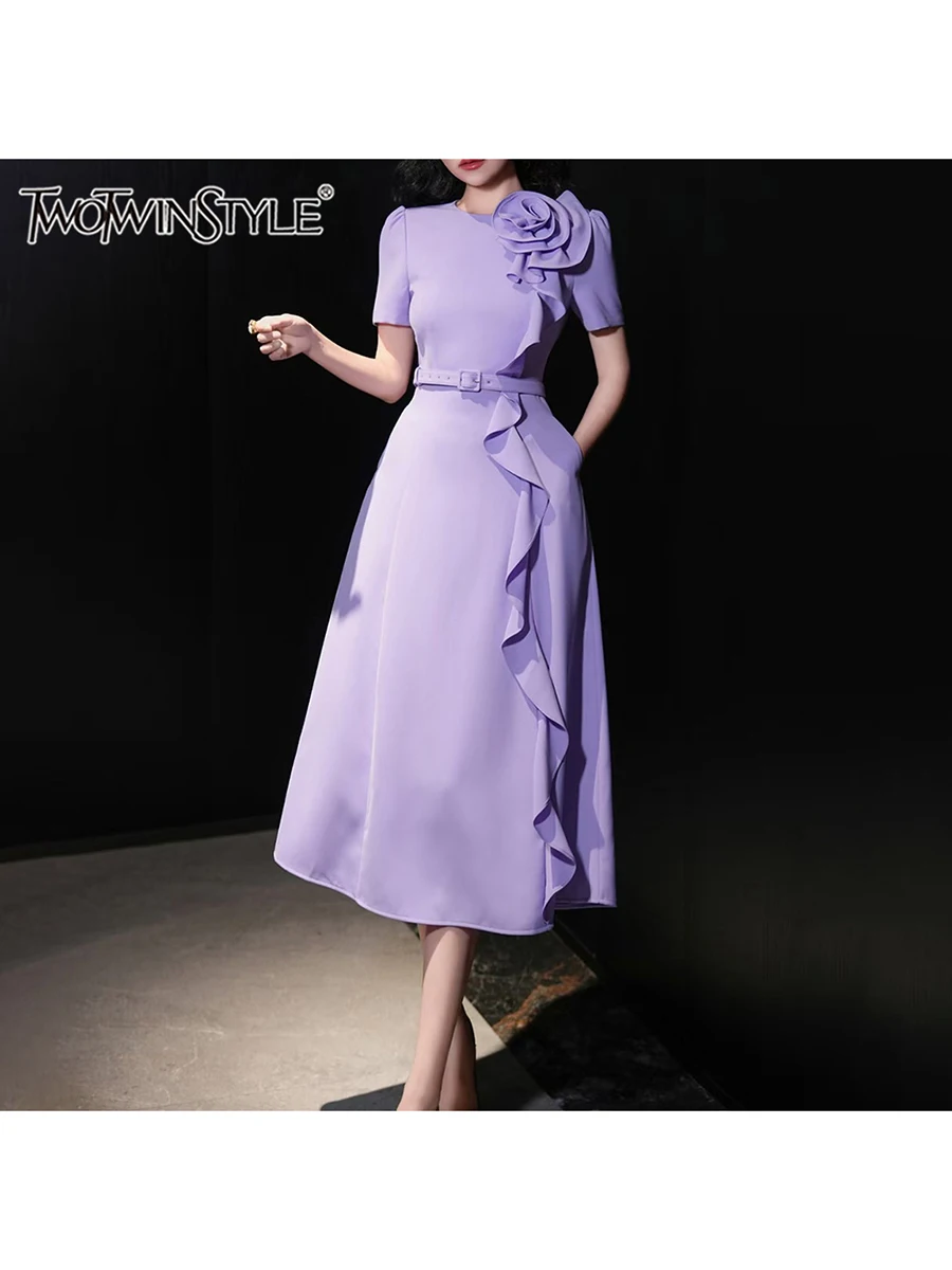 TWOTWINSTYLE Solid Spliced Appliques Dresses For Women Round Neck Short Sleeve High Waist Patchwork Belt Split Dress Female New
TWOTWINSTYLE Solid Spliced Appliques Dresses For Women Round Neck Short Sleeve High Waist Patchwork Belt Split Dress Female New
