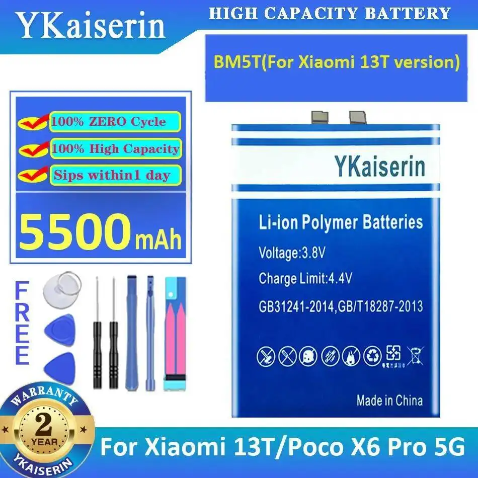 Safe Lightweight For Xiaomi 13T Poco X6 Pro 5G BM5T Version Mobile Phone Battery 5500Mah
Safe Lightweight For Xiaomi 13T Poco X6 Pro 5G BM5T Version Mobile Phone Battery 5500Mah