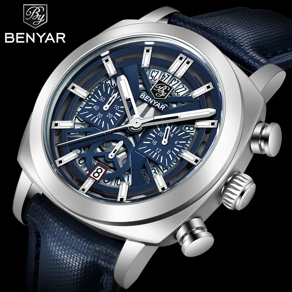 Benyar Design 2024 Новые модные мужские кварцевые часы со светящимся циферблатом 43 мм, 50 м, мужские кварцевые часы с антихронографом
Benyar Design 2024 Новые модные мужские кварцевые часы со светящимся циферблатом 43 мм, 50 м, мужские кварцевые часы с антихронографом