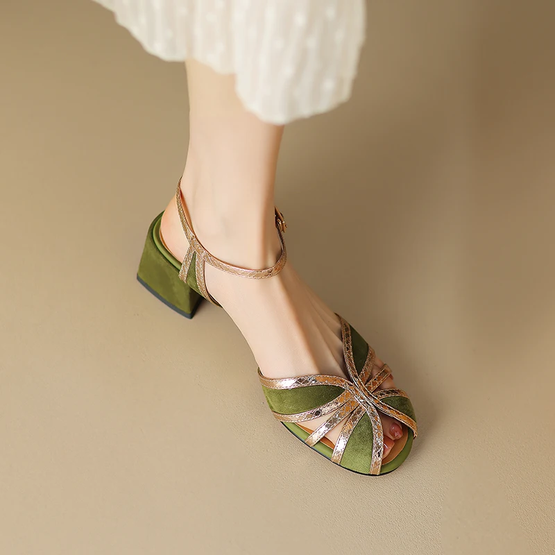 Genuine Leather Woven Lace Up Color Block Peep Toe Sandals Women Summer Single Strap Mid Heel Chunky Fashion Versatile Shoes
Genuine Leather Woven Lace Up Color Block Peep Toe Sandals Women Summer Single Strap Mid Heel Chunky Fashion Versatile Shoes