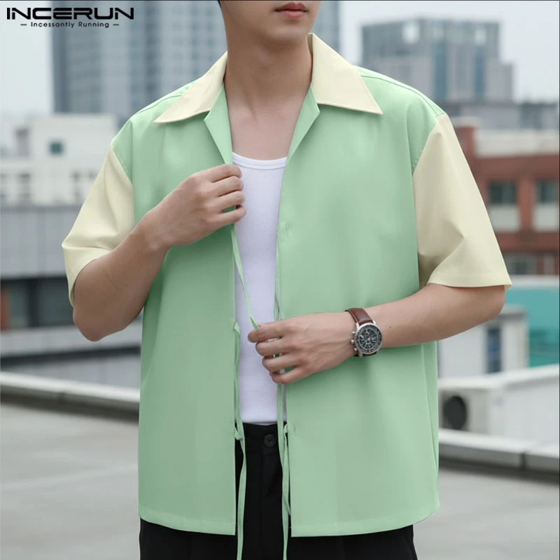 INCERUN Мужская рубашка в стиле пэчворк с лацканами и коротким рукавом на шнуровке Мужская одежда Свободная уличная одежда в корейском стиле Модные повседневные мужские рубашки
INCERUN Мужская рубашка в стиле пэчворк с лацканами и коротким рукавом на шнуровке Мужская одежда Свободная уличная одежда в корейском стиле Модные повседневные мужские рубашки