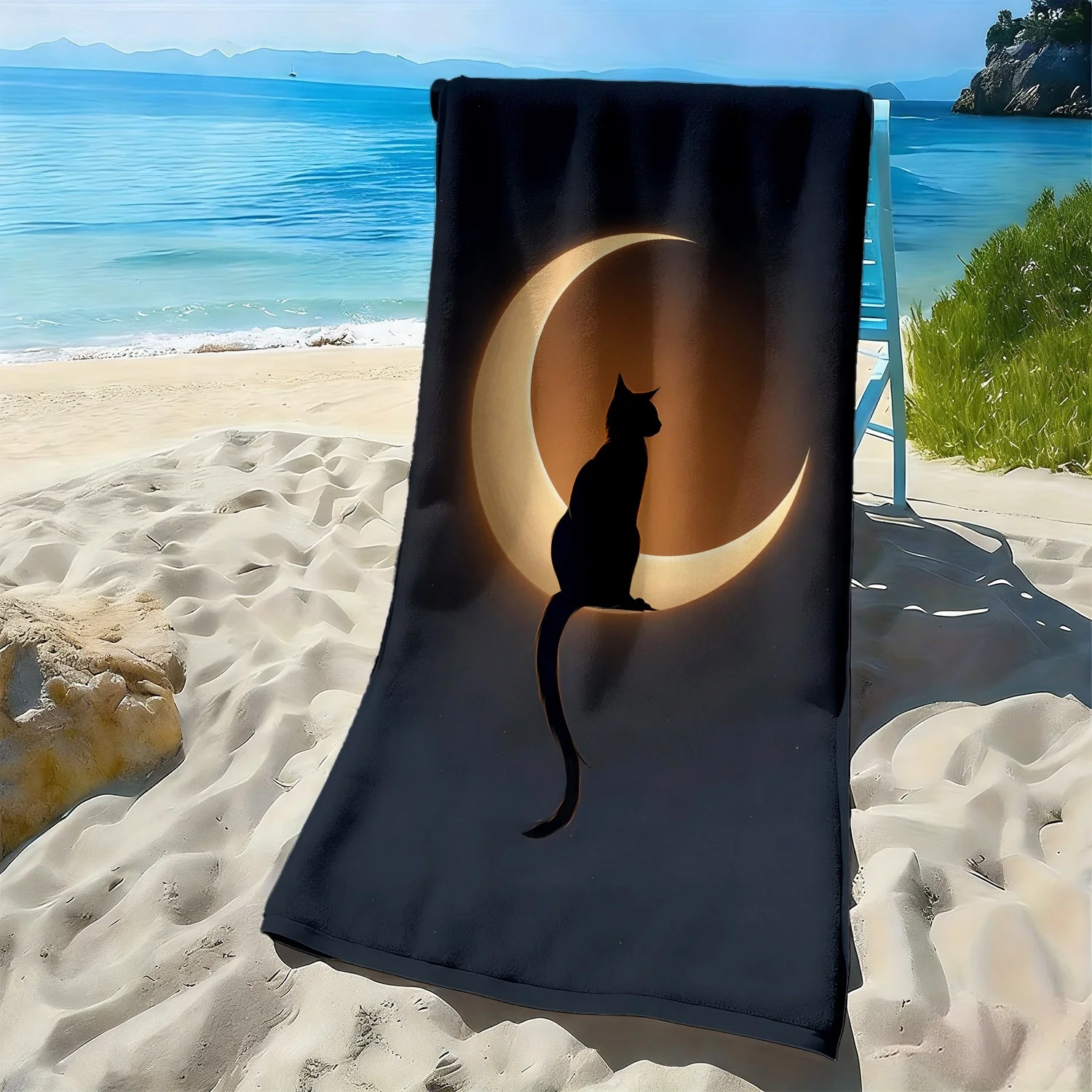 Mysterious black cat star and moon pattern polyester microfiber beach towel is highly absorbent, suitable swimming beach outings
Mysterious black cat star and moon pattern polyester microfiber beach towel is highly absorbent, suitable swimming beach outings