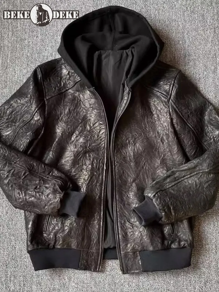 Vintage Fold Mens Genuine Leather Jacket Spring Autumn Long Sleeve Zipper Hooded Casual Outerwear Men Black Sheepskin Short Coat
Vintage Fold Mens Genuine Leather Jacket Spring Autumn Long Sleeve Zipper Hooded Casual Outerwear Men Black Sheepskin Short Coat