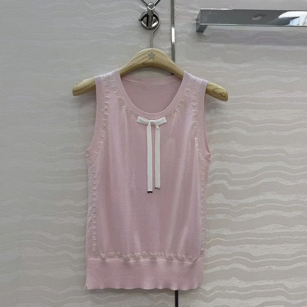 New Summer Fashion Knitted Vest Women Lace-up Bow O-neck Sleeveless Color Blocking Lace Patchwork Preppy Style Tank Sweater
New Summer Fashion Knitted Vest Women Lace-up Bow O-neck Sleeveless Color Blocking Lace Patchwork Preppy Style Tank Sweater