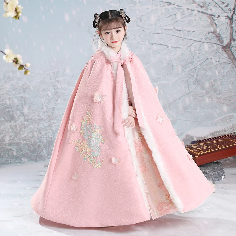 Girl's Hanfu Quilted Hooded Cape winter new Embroidery Thicken Cloak Chinese Children Ancient Mantle Kids New Year's Wear Warm
Girl's Hanfu Quilted Hooded Cape winter new Embroidery Thicken Cloak Chinese Children Ancient Mantle Kids New Year's Wear Warm