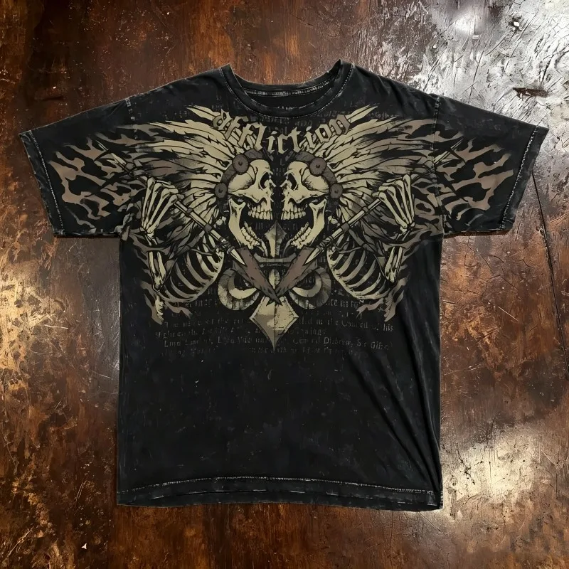 European and American Men's Summer New Gothic Skull Letter Printed Comfortable and Breathable Round Neck T-shirt Outdoor Street
European and American Men's Summer New Gothic Skull Letter Printed Comfortable and Breathable Round Neck T-shirt Outdoor Street