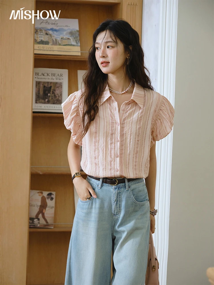 MISHOW Pink Turn-down Collar Flower Bud Sleeve Shirt for Women 2025 Summer New Women's Clothing Button Striped Shirt MXD24C0204
MISHOW Pink Turn-down Collar Flower Bud Sleeve Shirt for Women 2025 Summer New Women's Clothing Button Striped Shirt MXD24C0204