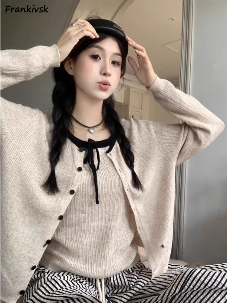 2pcs Sets Women Panelled Bow Slim All-match Students Cardigan Elegant Popular Streetwear Spring Knitted Camisole Leisure Stylish
2pcs Sets Women Panelled Bow Slim All-match Students Cardigan Elegant Popular Streetwear Spring Knitted Camisole Leisure Stylish