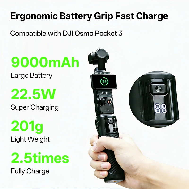 9000mAh Battery Grip for DJI OSMO Pocket 3 Intelligent Fast Charging Handle Power Bank Gimbal Accessory For Action Camera
9000mAh Battery Grip for DJI OSMO Pocket 3 Intelligent Fast Charging Handle Power Bank Gimbal Accessory For Action Camera