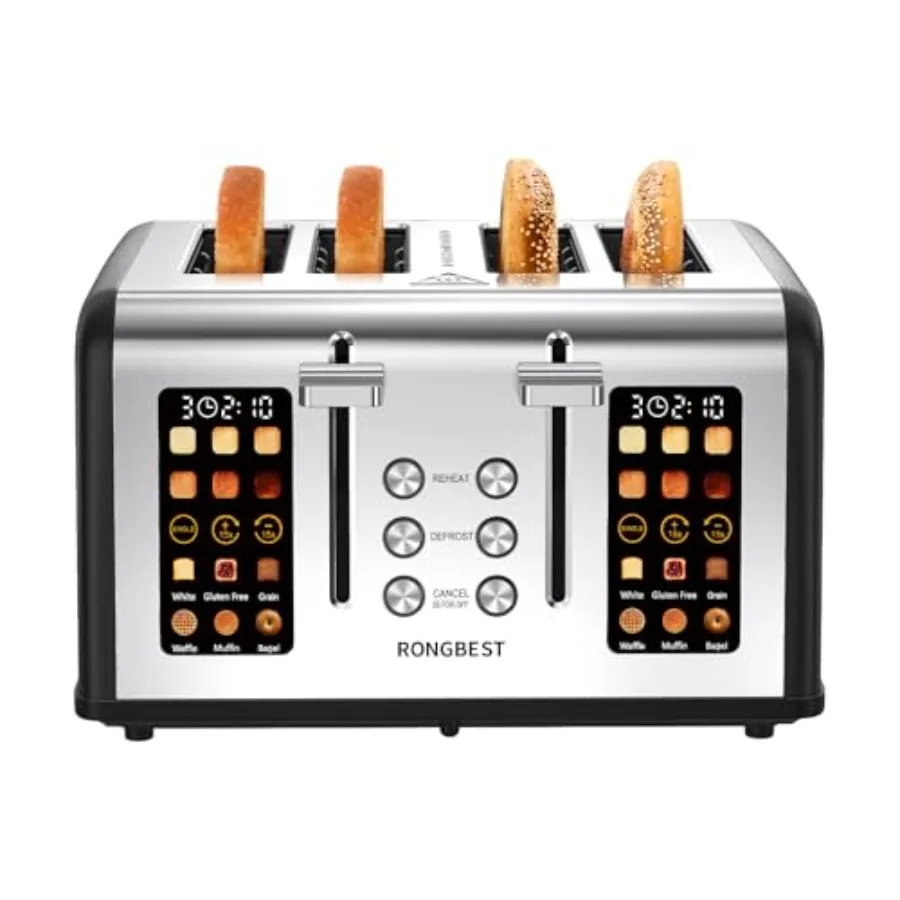 4-Slice Touch Screen Toaster Digital Stainless Steel with Wide Slots for Bagel Bread Reheat Defrost Removable Crumb Tray Matte
4-Slice Touch Screen Toaster Digital Stainless Steel with Wide Slots for Bagel Bread Reheat Defrost Removable Crumb Tray Matte