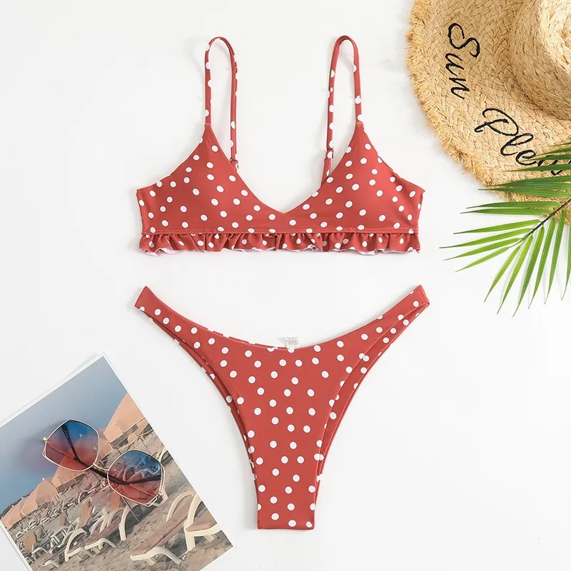Woman 2026 Bikini Sets Polka Dot Triangle Top Ruffle Trim Thong Bottom Cropped Top High Cut Two Piece Swimsuit Beachwear
Woman 2026 Bikini Sets Polka Dot Triangle Top Ruffle Trim Thong Bottom Cropped Top High Cut Two Piece Swimsuit Beachwear