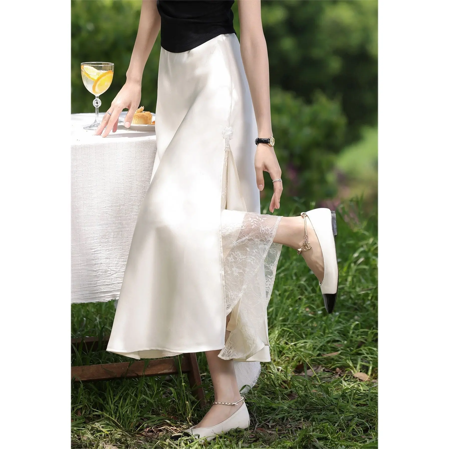 High Waist Lace Patchwork Silk Half Skirt Thin Summer New Style French Pear Color Long Skirt for Women Commute Elegant Style
High Waist Lace Patchwork Silk Half Skirt Thin Summer New Style French Pear Color Long Skirt for Women Commute Elegant Style
