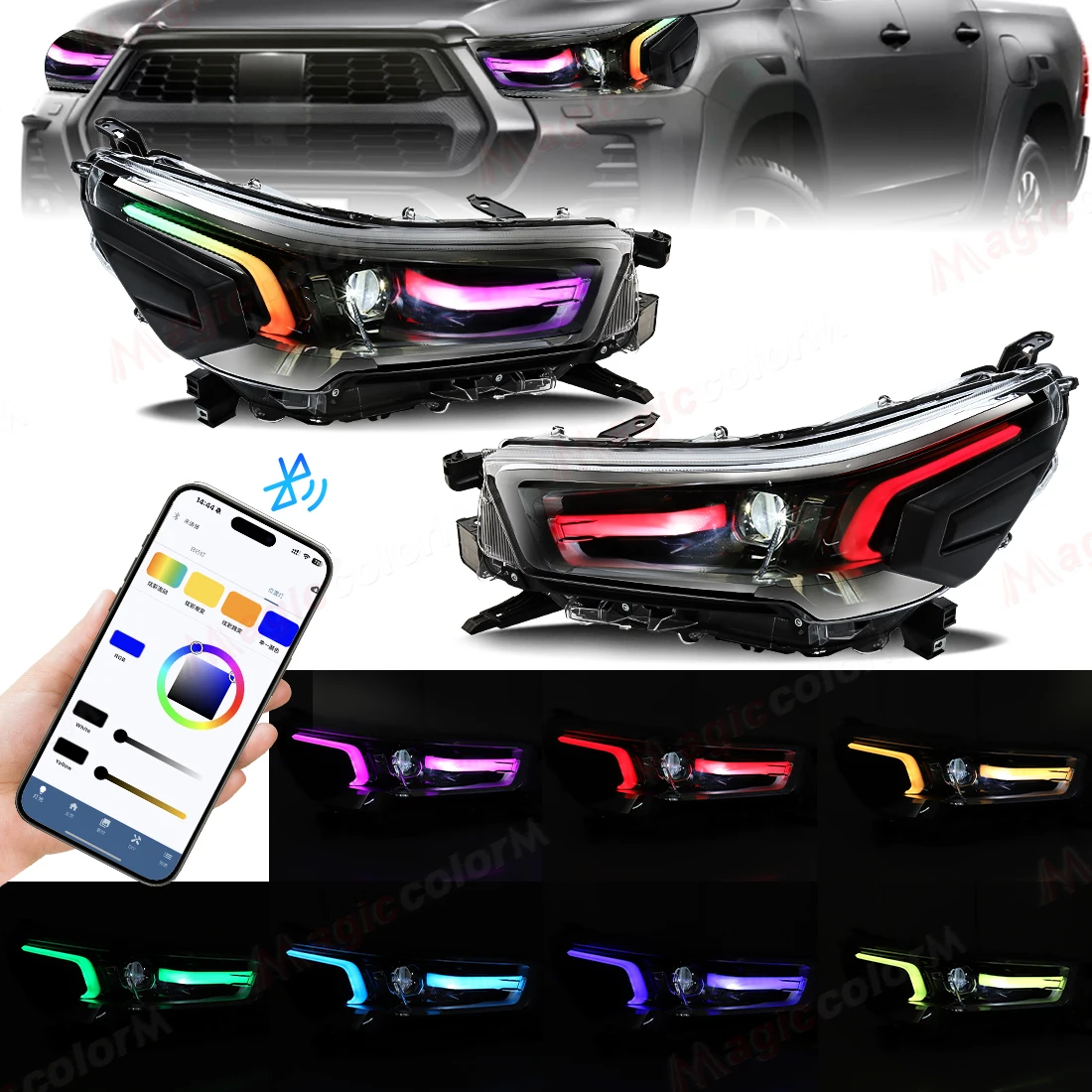 Автомобильные фары RGB для Toyota Hilux 2021 2022 2023 2024, красочные DRL дневные ходовые огни, указатели поворота, дистанционное управление через приложение
Автомобильные фары RGB для Toyota Hilux 2021 2022 2023 2024, красочные DRL дневные ходовые огни, указатели поворота, дистанционное управление через приложение