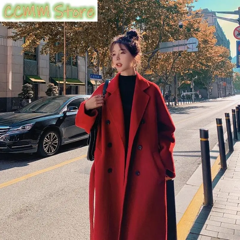 Winter Autumn Christmas Red Black Loose Long Wool Coat Jacket Belt Woolen Overcoat Korean Split Hem Cardigan Outerwear
Winter Autumn Christmas Red Black Loose Long Wool Coat Jacket Belt Woolen Overcoat Korean Split Hem Cardigan Outerwear