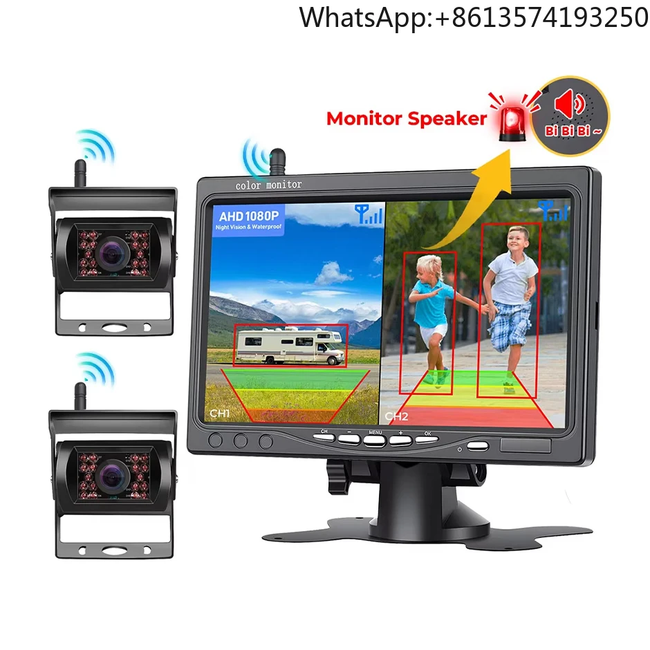 2 IR Night Vision Wireless Parking Camera With 7'' AHD Monitor With BSD Blind Spot Alarm, For Trucks/RV/Trailer/Camper/Forklift
2 IR Night Vision Wireless Parking Camera With 7'' AHD Monitor With BSD Blind Spot Alarm, For Trucks/RV/Trailer/Camper/Forklift