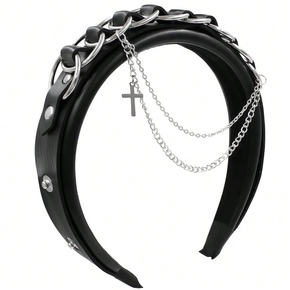 Punk Gothic Rivet Headbands, Dark Rivet Chain Cross Sweet Cool Style Headbands, Women's Ball Fashion Headwear, Party Gifts
Punk Gothic Rivet Headbands, Dark Rivet Chain Cross Sweet Cool Style Headbands, Women's Ball Fashion Headwear, Party Gifts