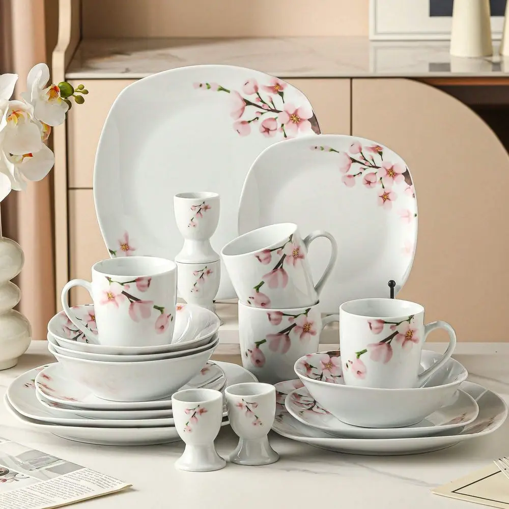 20Piece White Ceramic Tableware Set With Pink Ceramic Decal, Cherry Blossom, For 4 People, Dinnerware
20Piece White Ceramic Tableware Set With Pink Ceramic Decal, Cherry Blossom, For 4 People, Dinnerware